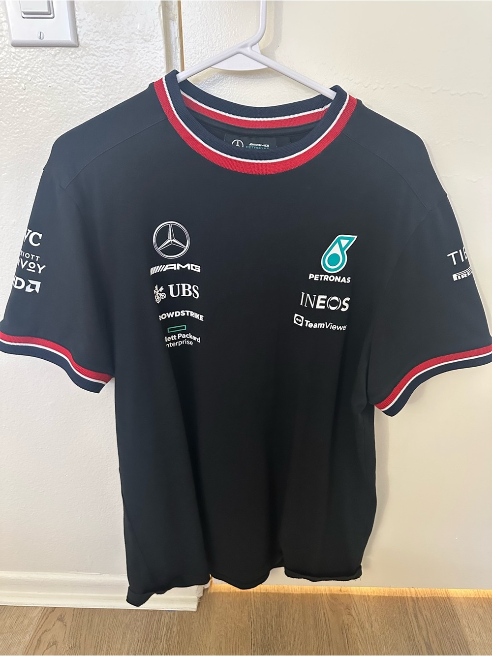Mercedes AMG Petronas Black Tee with Red & White Trim